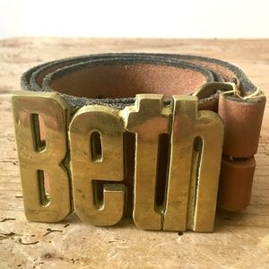 Vintage 70s "Beth" Solid Brass Buckle + Changeable Leather Belt